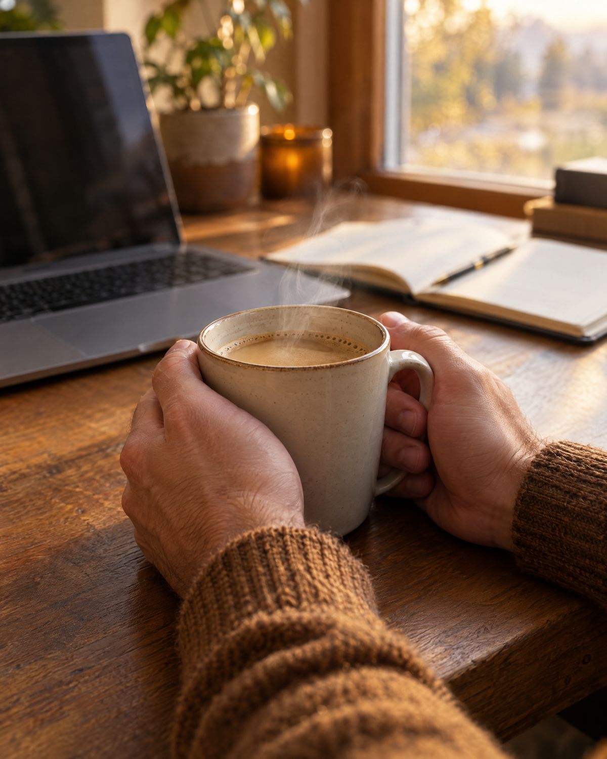Mains autour d'une tasse de café ProteinPlus